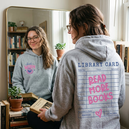 Book Lover Hoodie, Library Card Hoodie, Read More Books Sweatshirt, Bookworm Hoodie, Librarian Gift, Cozy Reader Gift