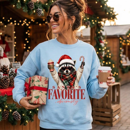 Santa's Favorite Raccoon Christmas Sweatshirt, Funny Animal Holiday Pullover, Cute Christmas Gift for Raccoon Lovers