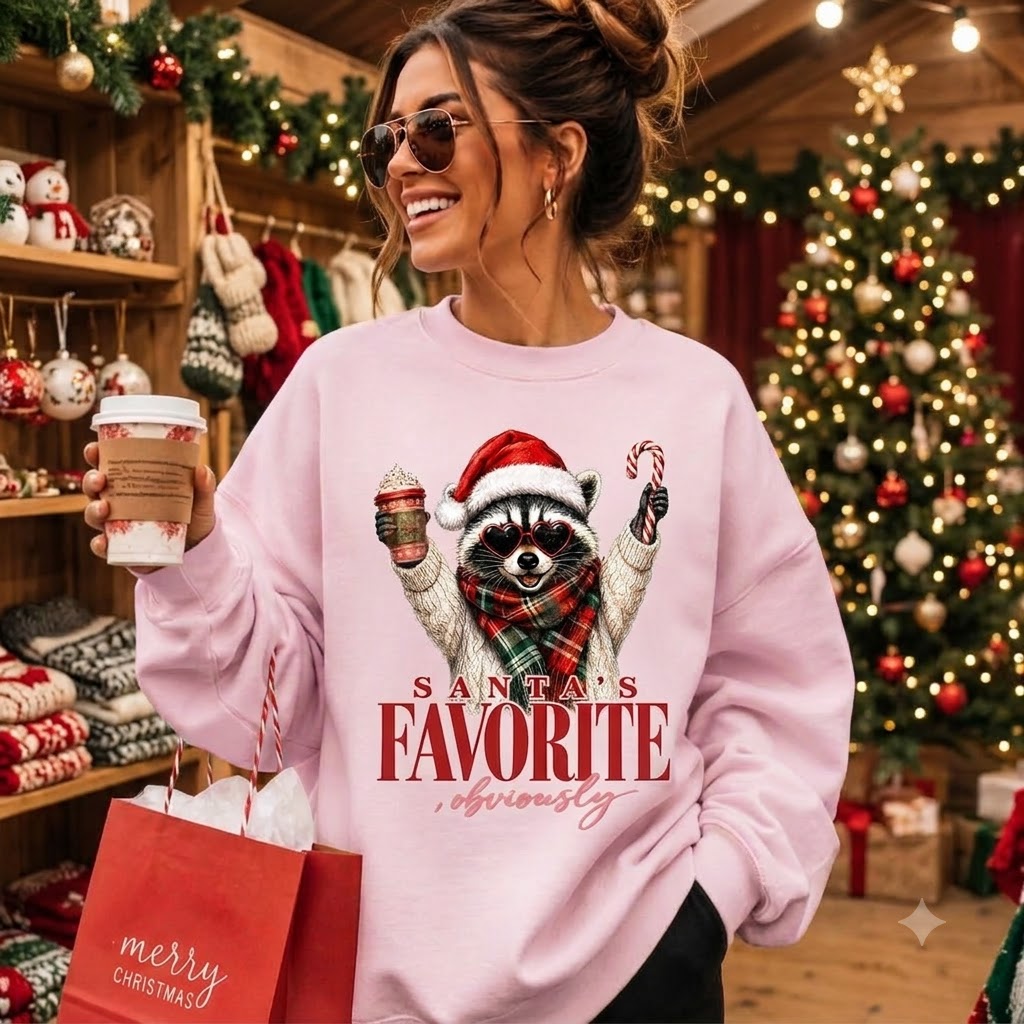 Santa's Favorite Raccoon Christmas Sweatshirt, Funny Animal Holiday Pullover, Cute Christmas Gift for Raccoon Lovers