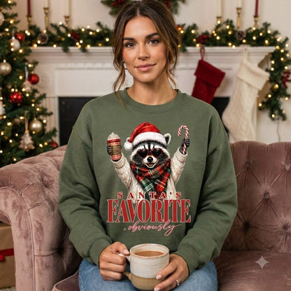 Santa's Favorite Raccoon Christmas Sweatshirt, Funny Animal Holiday Pullover, Cute Christmas Gift for Raccoon Lovers