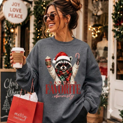 Santa's Favorite Raccoon Christmas Sweatshirt, Funny Animal Holiday Pullover, Cute Christmas Gift for Raccoon Lovers