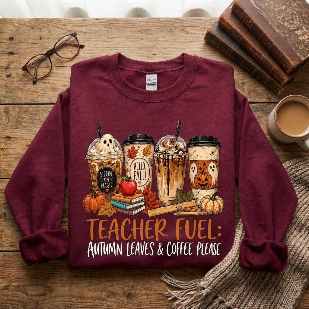 Teacher Fuel Sweatshirt, Fall Teacher Shirt, Autumn Coffee Sweatshirt, Teacher Gift, Halloween Teacher Shirt, Cozy Teacher Pullover