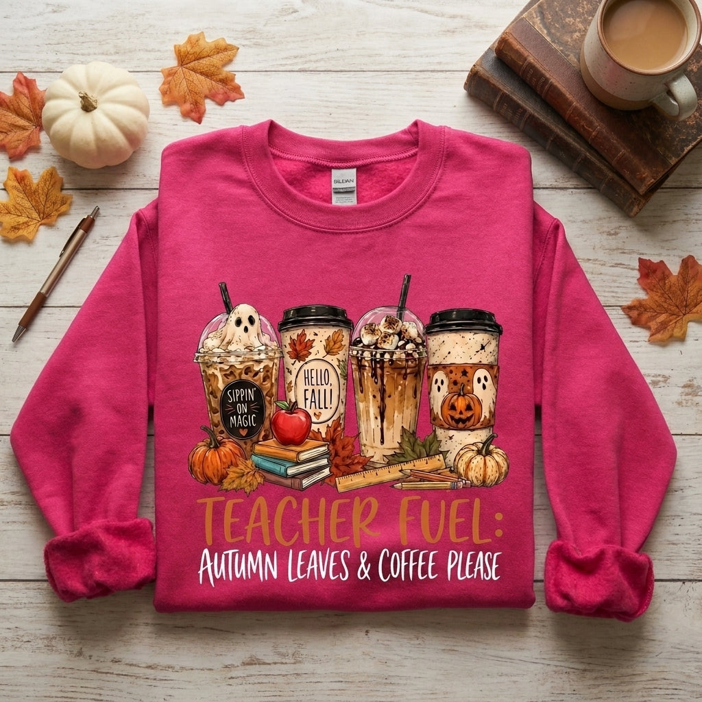 Teacher Fuel Sweatshirt, Fall Teacher Shirt, Autumn Coffee Sweatshirt, Teacher Gift, Halloween Teacher Shirt, Cozy Teacher Pullover