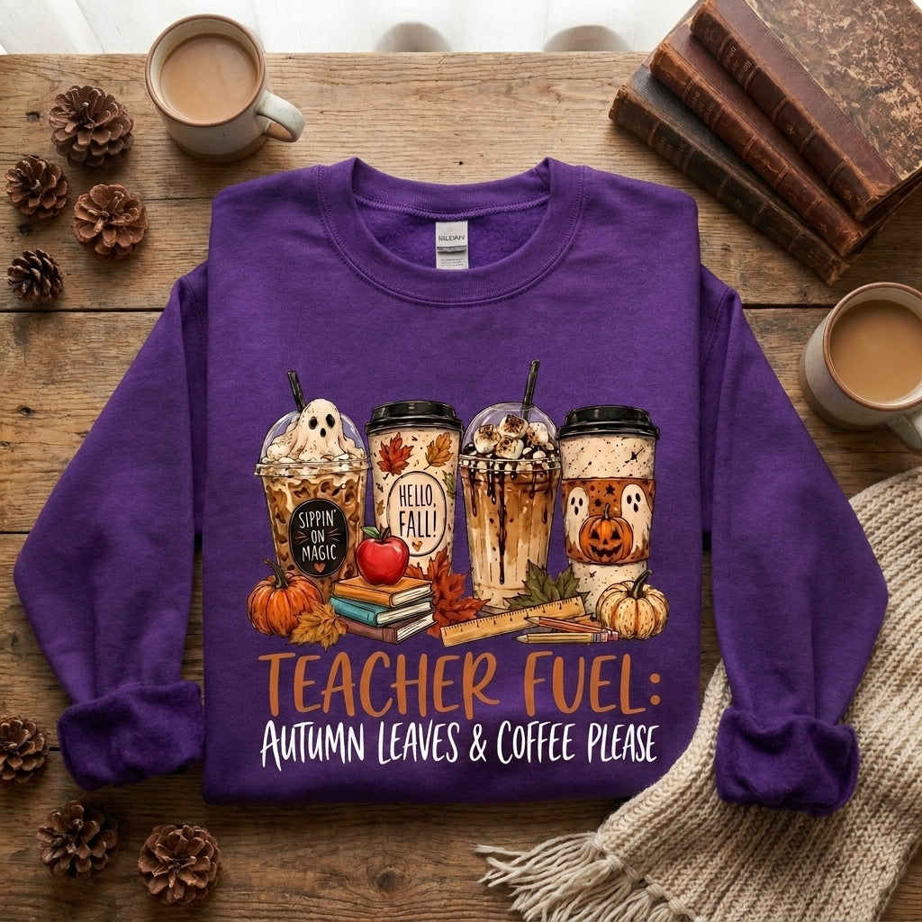 Teacher Fuel Sweatshirt, Fall Teacher Shirt, Autumn Coffee Sweatshirt, Teacher Gift, Halloween Teacher Shirt, Cozy Teacher Pullover
