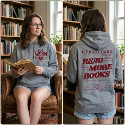 Book Lover Hoodie, Library Card Read More Books Hoodie, Bookworm Sweatshirt, Librarian Gift, Bookish Clothing, Reader Gift