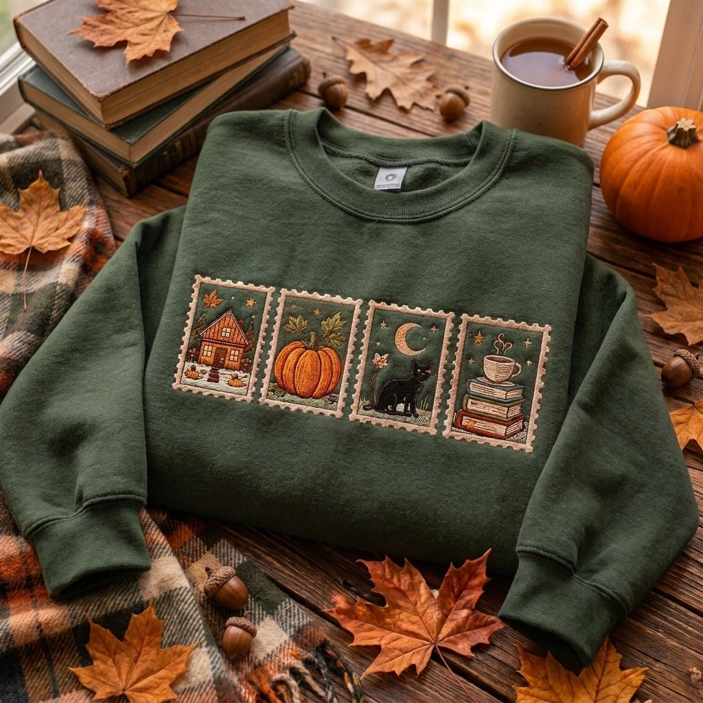 Autumn Embroidered Sweatshirt, Fall Bookish Sweatshirt, Cozy Book Lover Sweater, Vintage Library Inspired Sweatshirt, Reading Gift