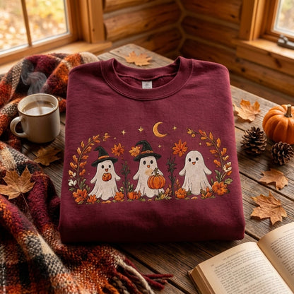 Halloween Ghost Embroidered Sweatshirt, Cute Fall Pumpkin Sweater, Spooky Season Sweatshirt, Witch Ghost Shirt, Halloween Gift