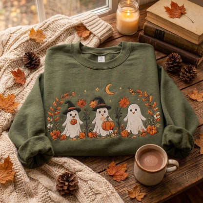 Halloween Ghost Embroidered Sweatshirt, Cute Fall Pumpkin Sweater, Spooky Season Sweatshirt, Witch Ghost Shirt, Halloween Gift