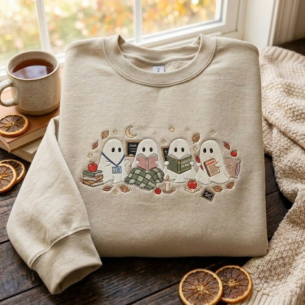 Reading Teacher Sweatshirt, Embroidered Teacher Crewneck, Book Lover Teacher Pullover, Personalized Teacher Shirt