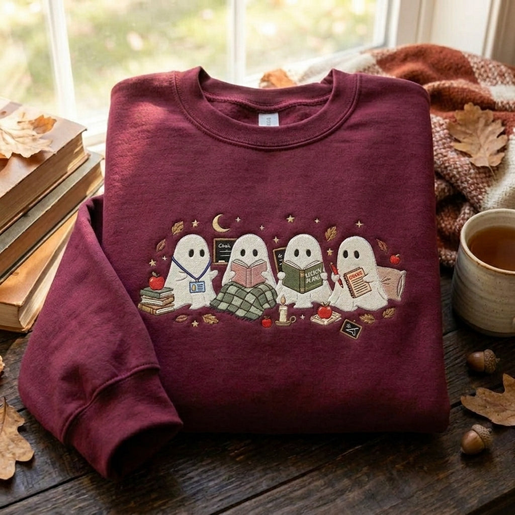Reading Teacher Sweatshirt, Embroidered Teacher Crewneck, Book Lover Teacher Pullover, Personalized Teacher Shirt