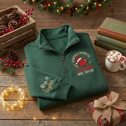 Personalized Christmas Teacher Quarter Zip, Embroidered Teacher Pullover, Custom Teacher Name Sweatshirt (Copy)