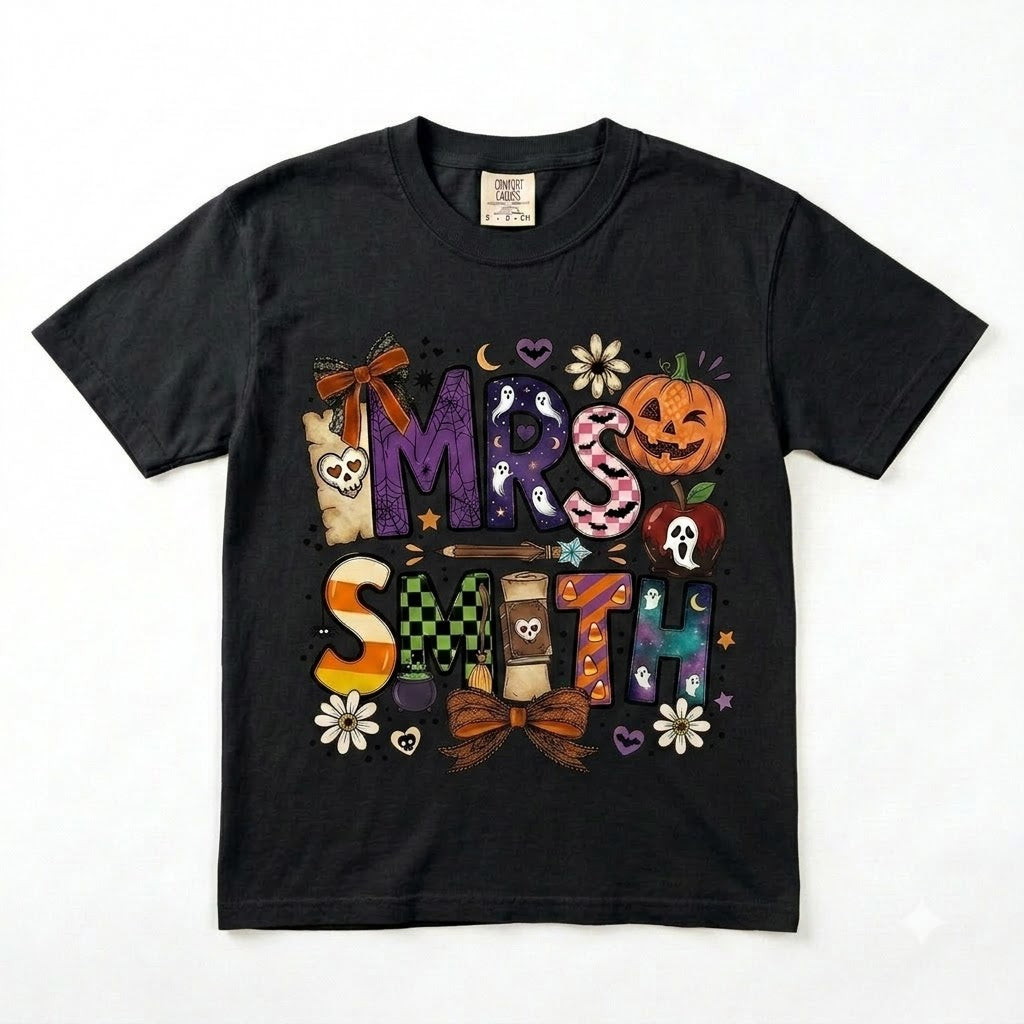 T-shirt personnalisé d'Halloween pour professeur, T-shirt personnalisé pour professeur, T-shirt pour maîtresse, Cadeau mignon pour professeur, T-shirt de rentrée scolaire, T-shirt pour professeur de maternelle