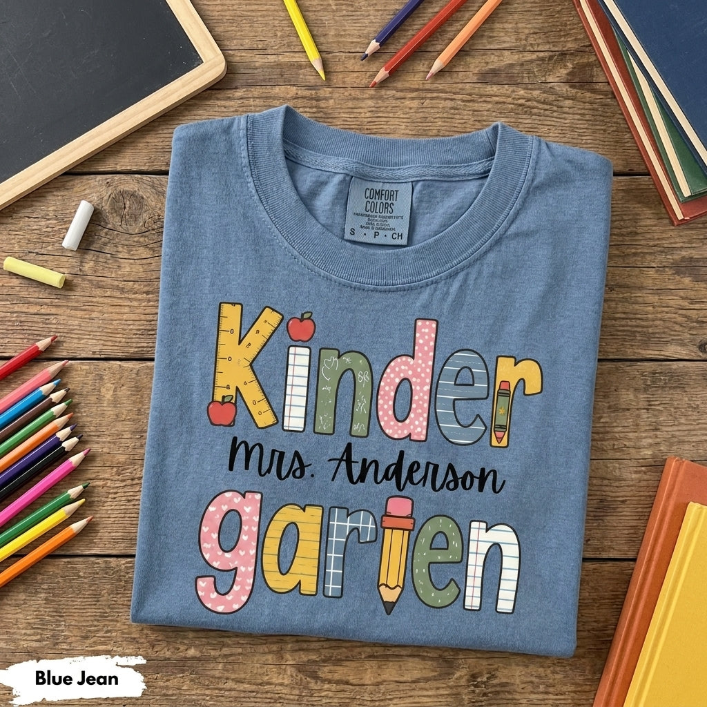 Comfort Colors Custom Kindergarten Teacher Shirt, Teaching Shirt, Personalizable Kindergarten Shirt, Custom Teaching Shirts, New TeacherGift