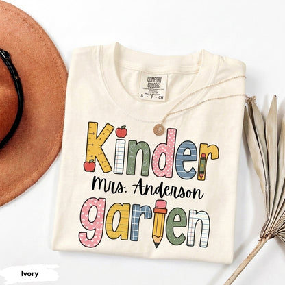 Comfort Colors Custom Kindergarten Teacher Shirt, Teaching Shirt, Personalizable Kindergarten Shirt, Custom Teaching Shirts, New TeacherGift