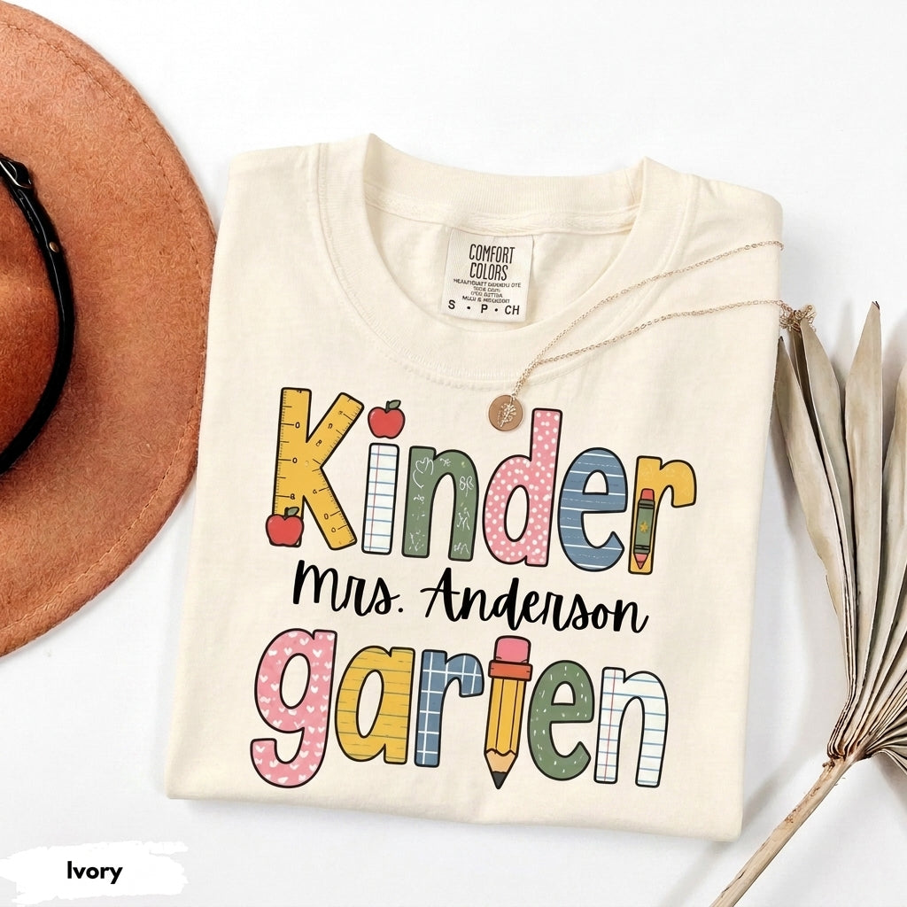 Comfort Colors Custom Kindergarten Teacher Shirt, Teaching Shirt, Personalizable Kindergarten Shirt, Custom Teaching Shirts, New TeacherGift