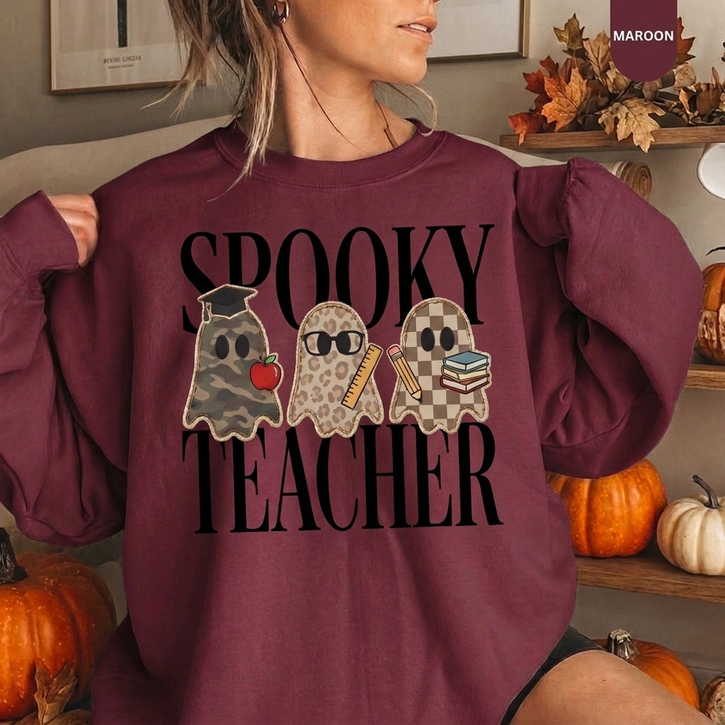 Spooky Teacher Sweatshirt, Halloween Teacher Shirt, Ghost Teacher Sweatshirt, Fall Teacher Gift, Cute Halloween Shirt, Teacher Crewneck