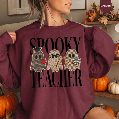 Spooky Teacher Sweatshirt, Halloween Teacher Shirt, Ghost Teacher Sweatshirt, Fall Teacher Gift, Cute Halloween Shirt, Teacher Crewneck
