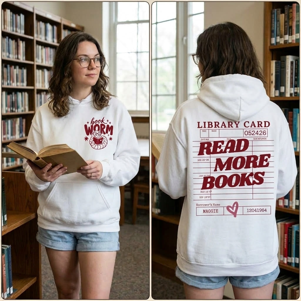 Book Lover Hoodie, Library Card Read More Books Hoodie, Bookworm Sweatshirt, Librarian Gift, Bookish Clothing, Reader Gift