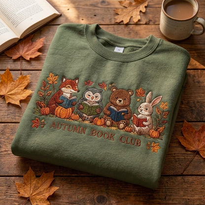 Autumn Book Club Embroidered Sweatshirt, Fall Book Lover Sweatshirt, Cozy Reading Sweater, Pumpkin Books Sweatshirt, Bookworm Gift