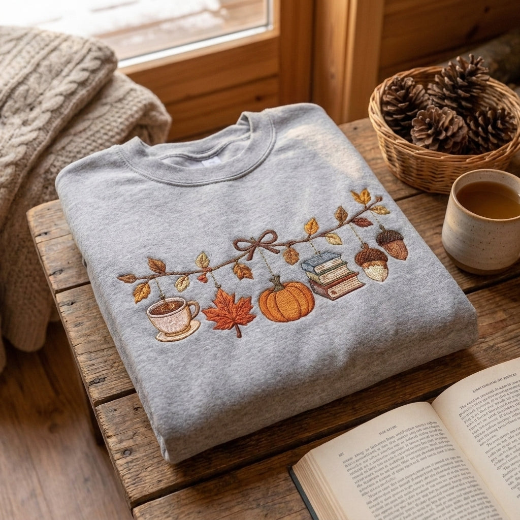Fall Embroidered Sweatshirt, Autumn Books Pumpkin Sweatshirt, Cozy Book Lover Sweater, Coffee Reading Sweatshirt, Bookworm Gift