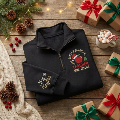 Personalized Christmas Teacher Quarter Zip, Embroidered Teacher Pullover, Custom Teacher Name Sweatshirt (Copy)