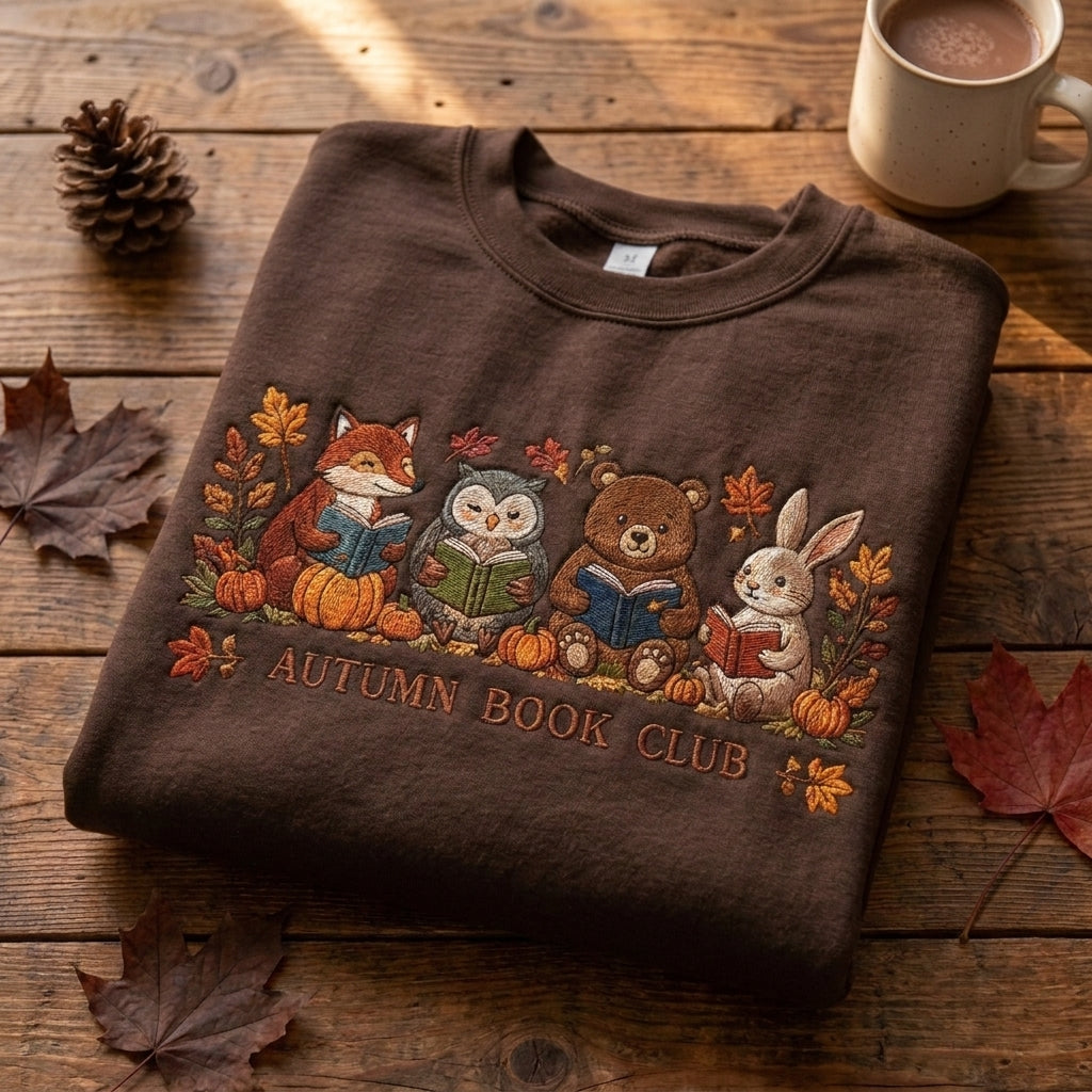 Autumn Book Club Embroidered Sweatshirt, Fall Book Lover Sweatshirt, Cozy Reading Sweater, Pumpkin Books Sweatshirt, Bookworm Gift