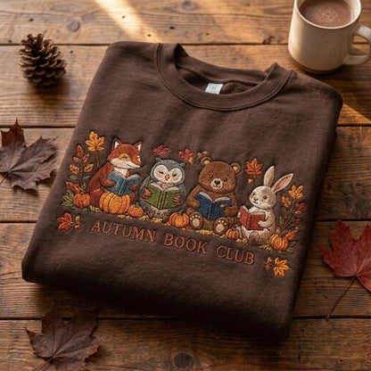 Autumn Book Club Embroidered Sweatshirt, Fall Book Lover Sweatshirt, Cozy Reading Sweater, Pumpkin Books Sweatshirt, Bookworm Gift
