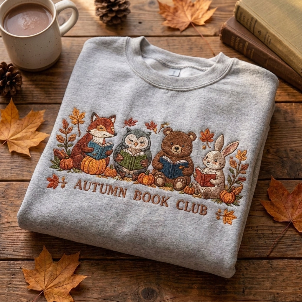 Autumn Book Club Embroidered Sweatshirt, Fall Book Lover Sweatshirt, Cozy Reading Sweater, Pumpkin Books Sweatshirt, Bookworm Gift
