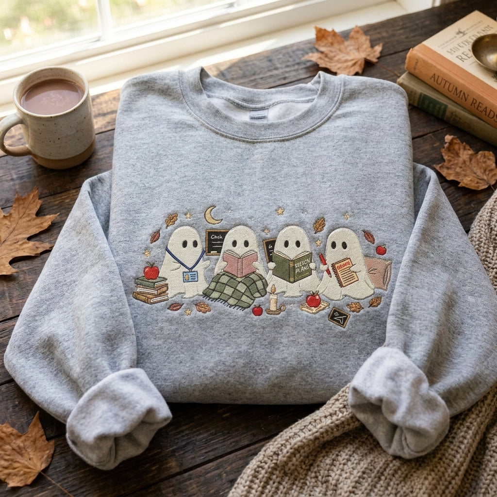 Reading Teacher Sweatshirt, Embroidered Teacher Crewneck, Book Lover Teacher Pullover, Personalized Teacher Shirt