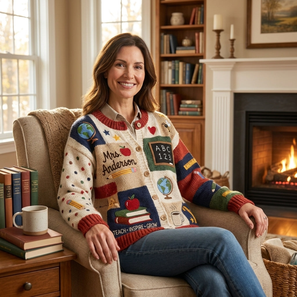 Apple Books & Pencil Teacher Personalized Cardigan