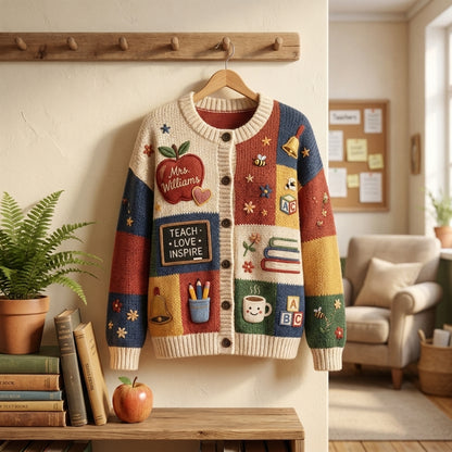 Teach Love Inspire Teacher Personalized Crewneck Cardigan
