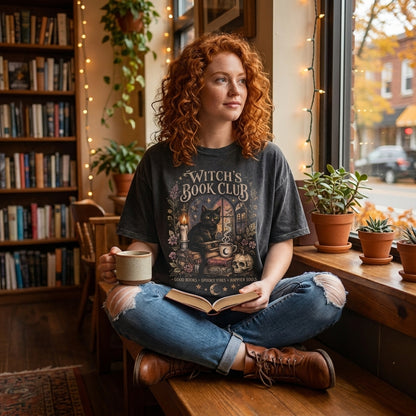 Witch's Book Club T-Shirt, Vintage Halloween Shirt, Black Cat Book Lover Tee, Gothic Bookish Shirt, Witchy Fall Shirt