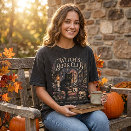 Witch's Book Club T-Shirt, Vintage Halloween Shirt, Black Cat Book Lover Tee, Gothic Bookish Shirt, Witchy Fall Shirt
