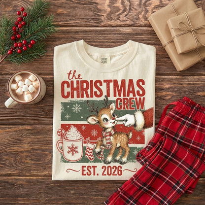 Christmas Reindeer Shirt, Vintage Christmas Crew T Shirt, Retro Holiday Shirt, Cute Christmas Tee, Christmas Gift for Women, Xmas Shirt