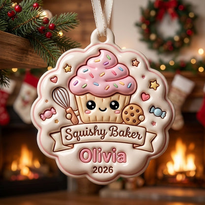 Squishy Baker Christmas Ornament Personalized 3D Relief Acrylic Ornament Custom Name Baking Lover Gift Cute Christmas Decor 2026