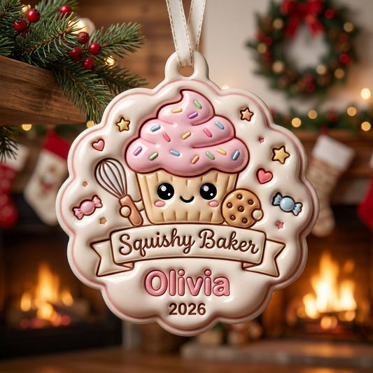 Squishy Baker Christmas Ornament Personalized 3D Relief Acrylic Ornament Custom Name Baking Lover Gift Cute Christmas Decor 2026