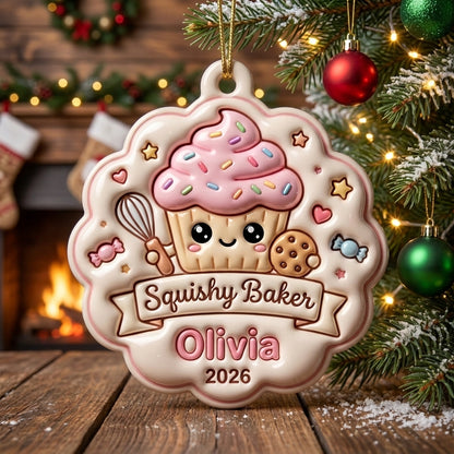 Squishy Baker Christmas Ornament Personalized 3D Relief Acrylic Ornament Custom Name Baking Lover Gift Cute Christmas Decor 2026