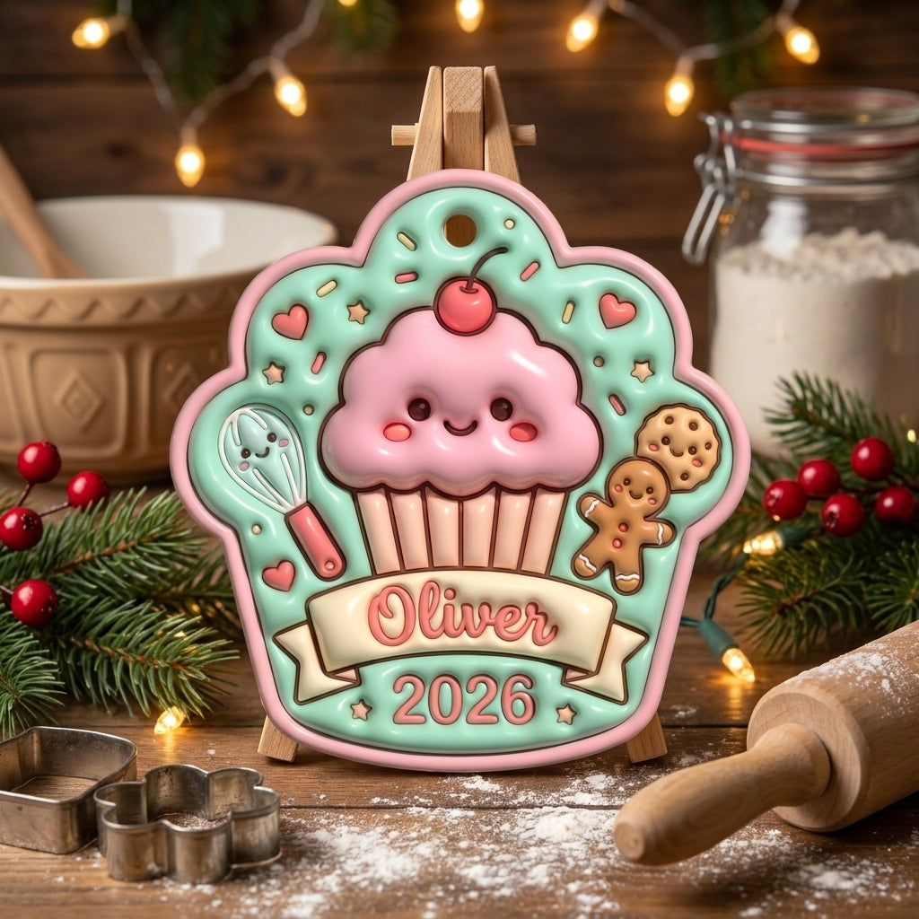 Personalized Cupcake Christmas Ornament 3D Relief Acrylic Ornament Custom Name Baker Gift Cute Christmas Tree Decor 2026