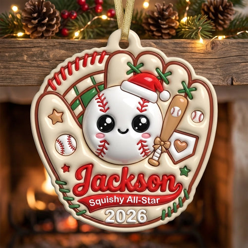 Squishy Baseball Christmas Ornament Personalized 3D Relief Acrylic Ornament Custom Name Baseball Player Gift Sports Decor 2026