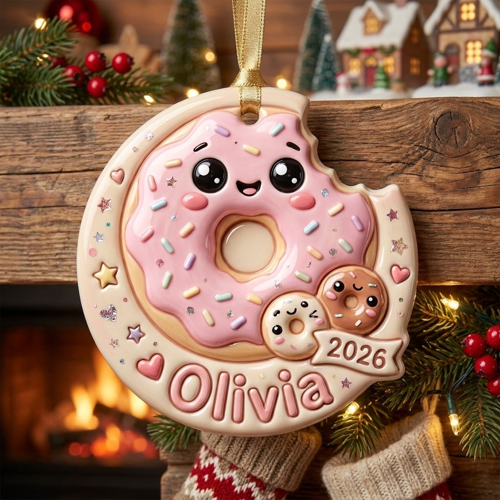 Personalized Donut Christmas Ornament 3D Relief Acrylic Ornament Custom Name Cute Dessert Lover Gift Christmas Tree Decor 2026