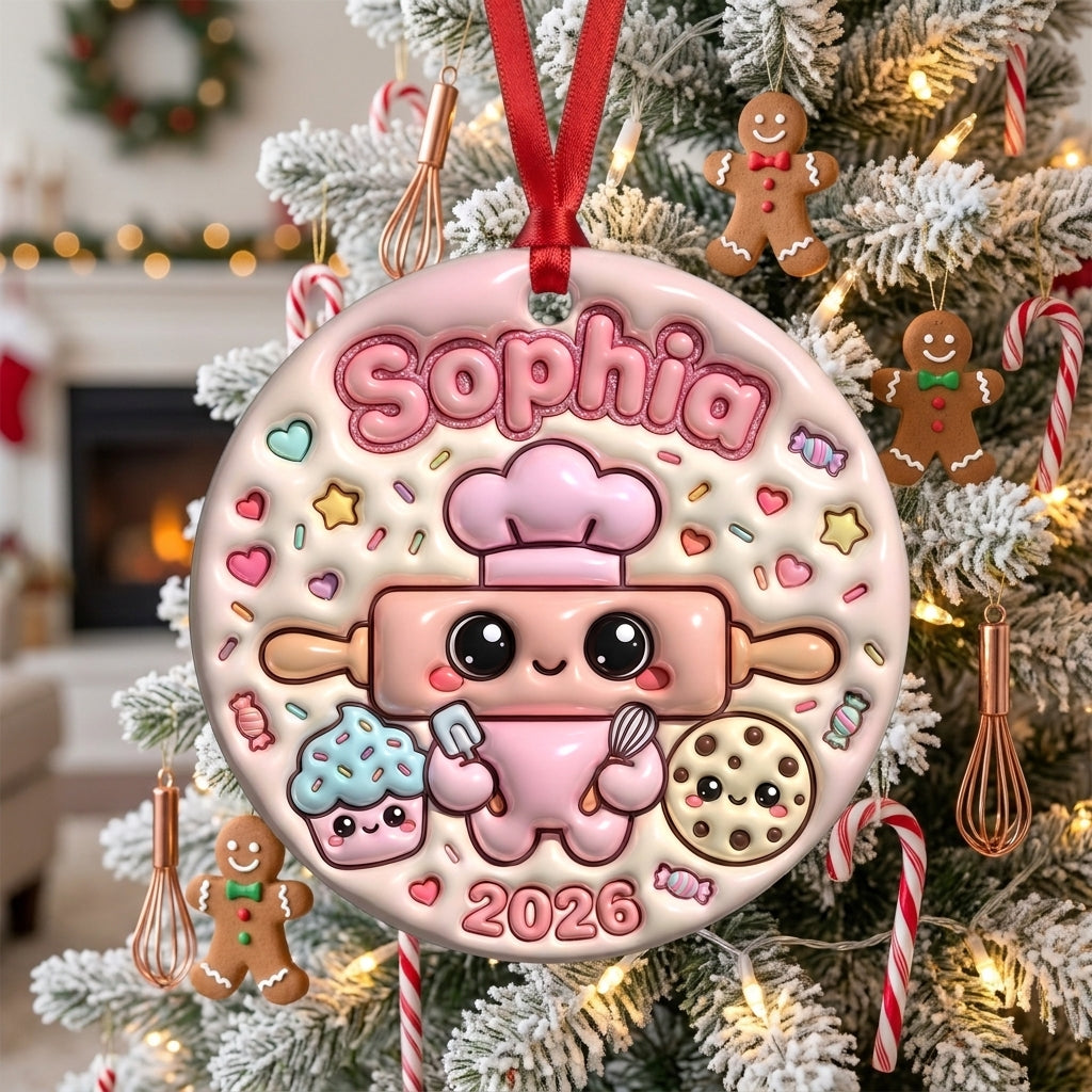 Squishy Baker Christmas Ornament Personalized 3D Relief Ceramic Ornament Custom Name Baking Gift Cute Christmas Tree Decor 2026