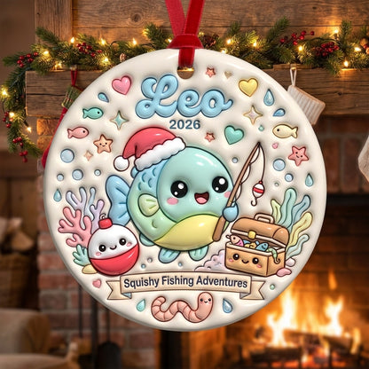 Squishy Fishing Christmas Ornament Personalized 3D Relief Ceramic Ornament Custom Name Fishing Lover Gift Angler Christmas Decor 2026