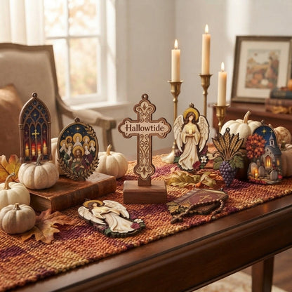 Hallowtide Wooden Garland, All Saints Day Decor, Catholic Fall Garland, Christian Autumn Wall Hanging, Religious Home Decor, Fall Mantel Decor