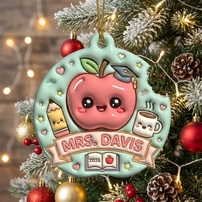 Personalized Teacher Christmas Ornament 3D Relief Acrylic Ornament Custom Name Apple Teacher Gift School Christmas Decor 2026
