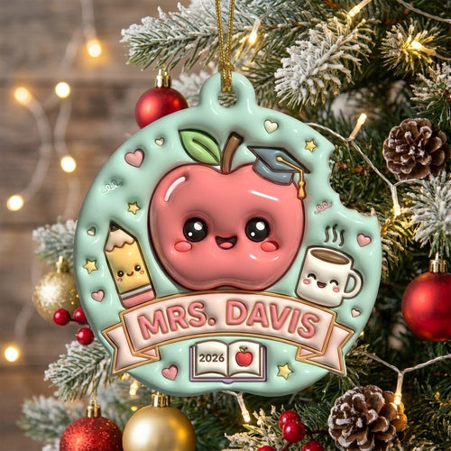 Personalized Teacher Christmas Ornament 3D Relief Acrylic Ornament Custom Name Apple Teacher Gift School Christmas Decor 2026