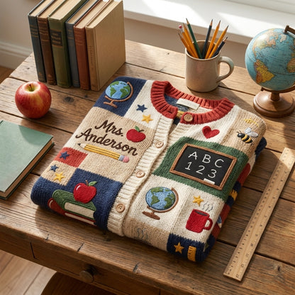 Apple Books & Pencil Teacher Personalized Cardigan