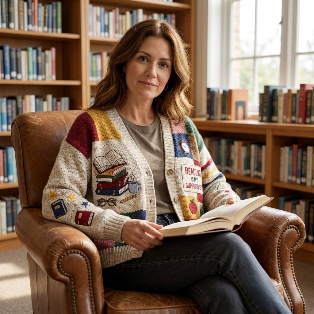 Cardigan pull personnalisé pour enseignant(e), Cardigan tricoté avec nom d'enseignant(e) personnalisé, Cadeau d'enseignant(e) pour la rentrée scolaire, Joli vêtement de classe. Chemise d'enseignant(e)