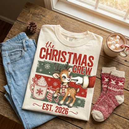 Christmas Reindeer Shirt, Vintage Christmas Crew T Shirt, Retro Holiday Shirt, Cute Christmas Tee, Christmas Gift for Women, Xmas Shirt