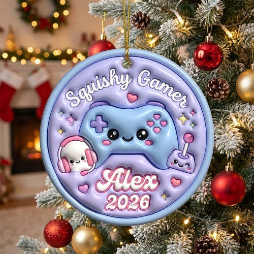 Squishy Gamer Christmas Ornament Personalized 3D Relief Ceramic Ornament Custom Name Video Game Gift Gaming Christmas Tree Decor 2026
