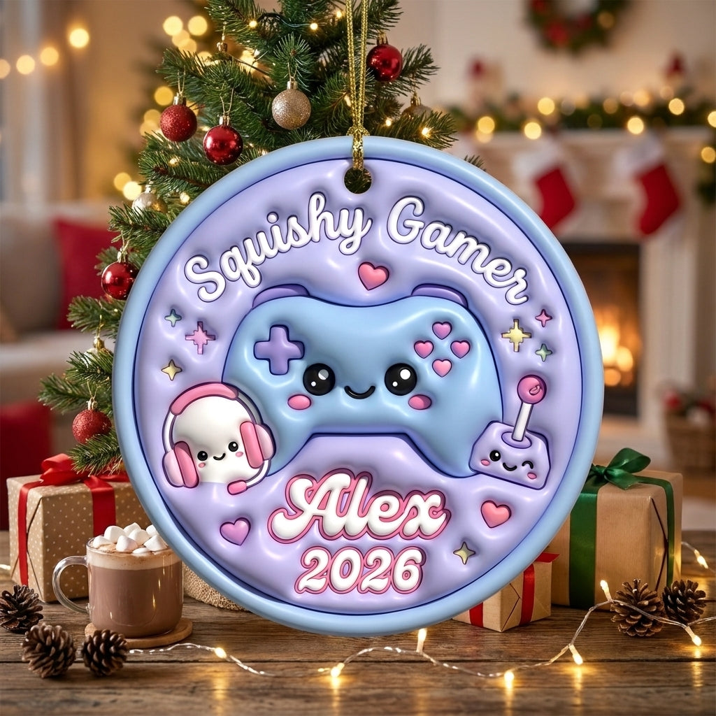 Squishy Gamer Christmas Ornament Personalized 3D Relief Ceramic Ornament Custom Name Video Game Gift Gaming Christmas Tree Decor 2026